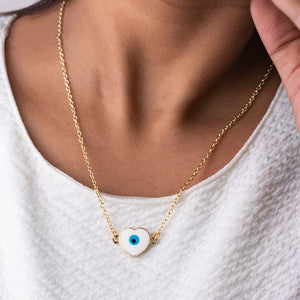 White Heart Evil Eye Pendant - Necklace Necklace June Trading   