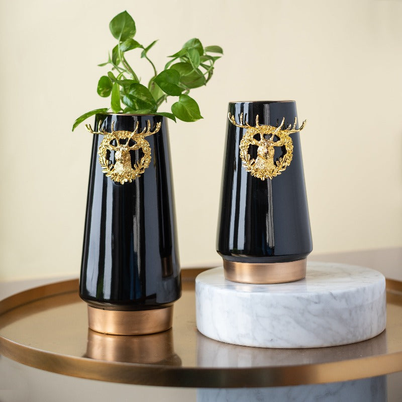 Ceramic Gold Plated Reindeer Vase Vases June Trading   