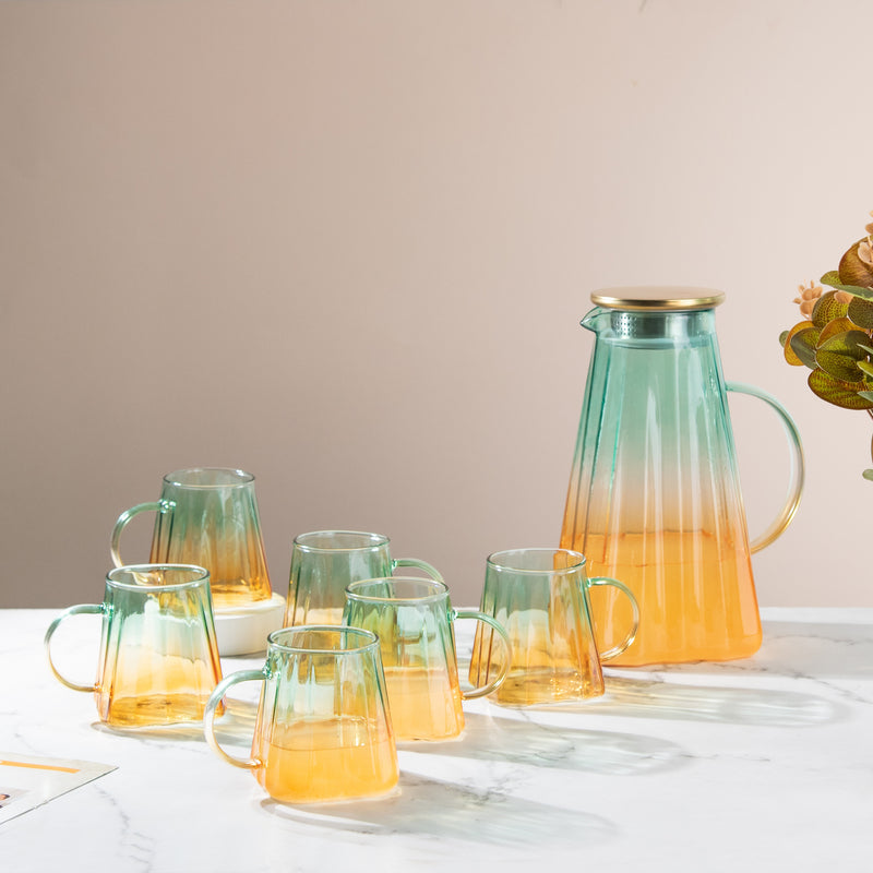 Nordic Gradient Jug With Strainer & Mug Set of 6 Glasses & Jug Set June Trading   