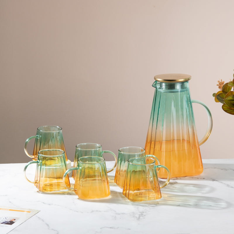Nordic Gradient Jug With Strainer & Mug Set of 6 Glasses & Jug Set June Trading   