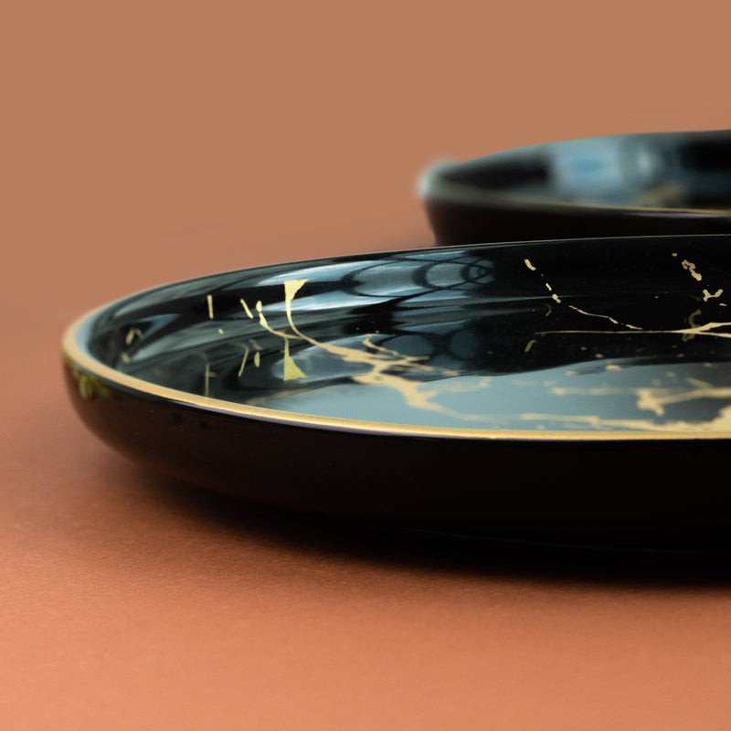 Gold On Black Marble Pattern Dinner Plate (9 Inches) Dinner Plates June Trading   