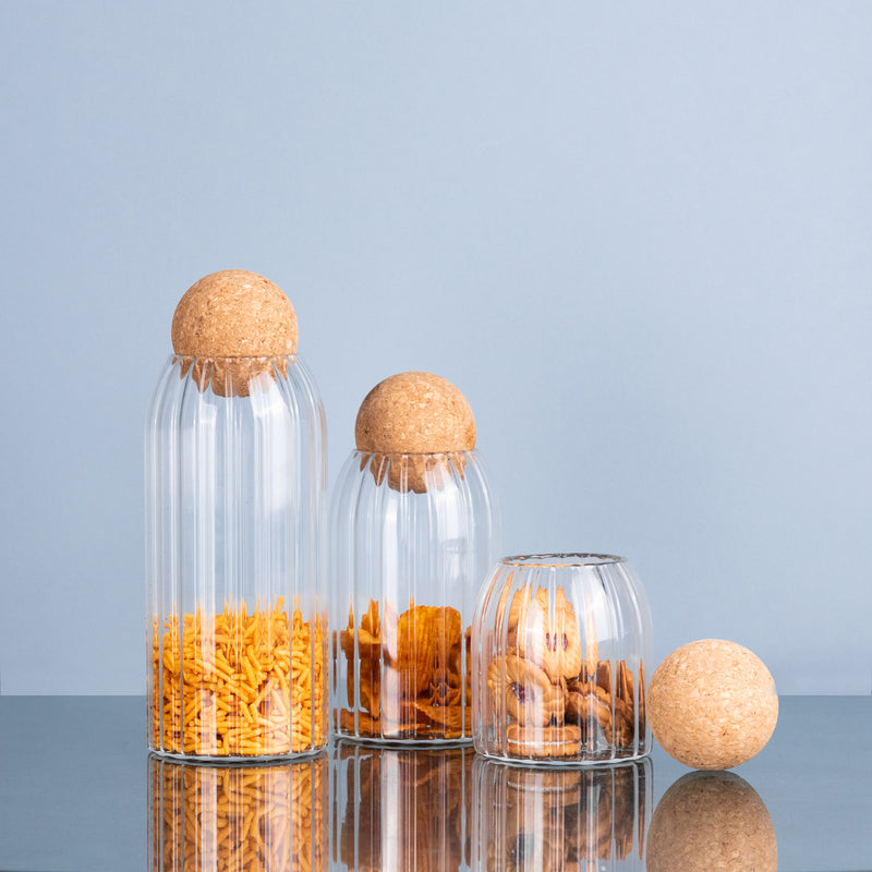 Ridge Glass Jar With Cork Ball Lid (Set of 3) Glass Jars June Trading   