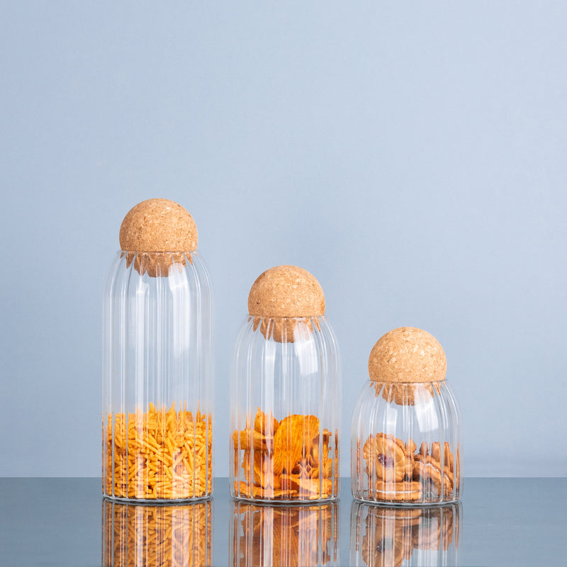 Ridge Glass Jar With Cork Ball Lid (Set of 3) Glass Jars June Trading   