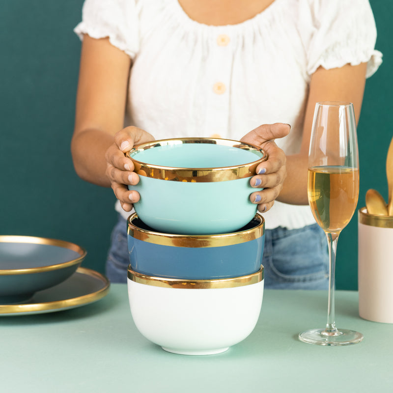 Gold Rim Cool Tone Serving Bowl Soup Bowls June Trading   