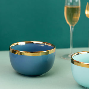 Gold Rim Cool Tone Serving Bowl Soup Bowls June Trading Slate Blue  