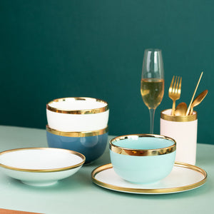 Gold Rim Cool Tone Serving Bowl Soup Bowls June Trading   