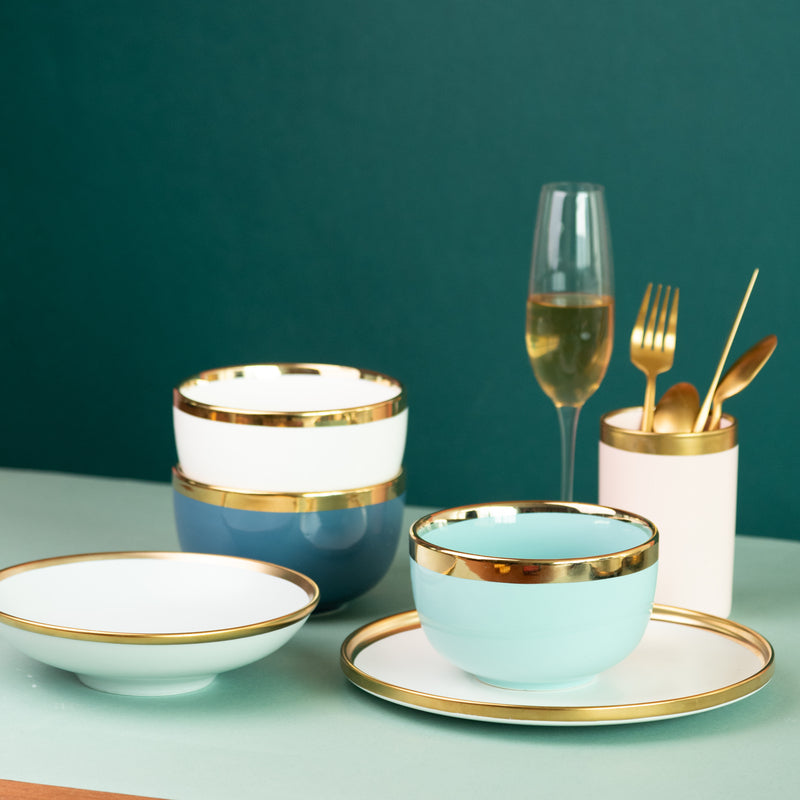 Gold Rim Cool Tone Serving Bowl Soup Bowls June Trading   