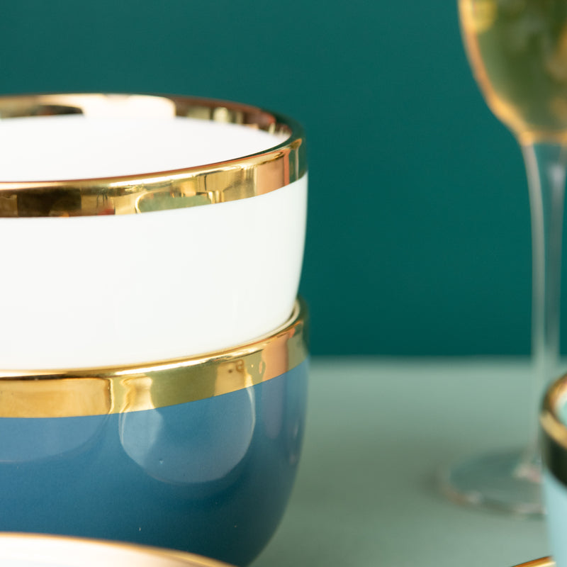 Gold Rim Cool Tone Serving Bowl Soup Bowls June Trading   
