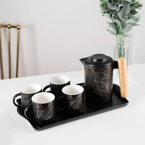 Gold Marble Pattern Tea Cup with Tea Pot Set Tea & Coffee Sets June Trading   