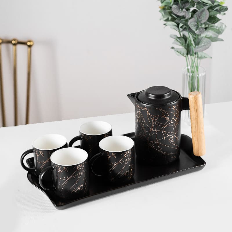 Gold Marble Pattern Tea Cup with Tea Pot Set Tea & Coffee Sets June Trading   