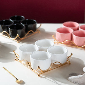 Allure Appetizer Platter With Golden Rack Serving Bowls June Trading Daisy White  