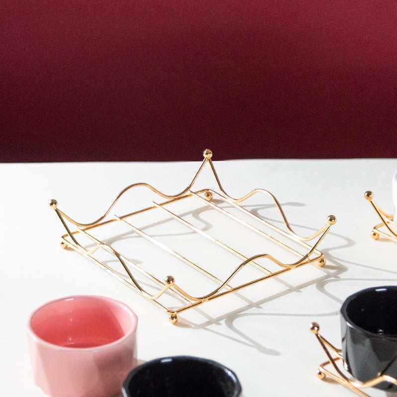 Allure Appetizer Platter With Golden Rack Serving Bowls June Trading   