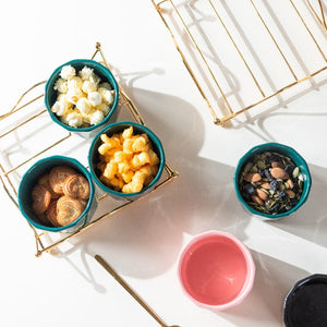 Allure Appetizer Platter With Golden Rack Serving Bowls June Trading   