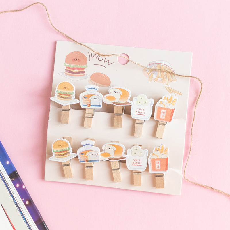 Wooden Paper Clips With String - Fast Food - Set of 10 Paper Clip June Trading   