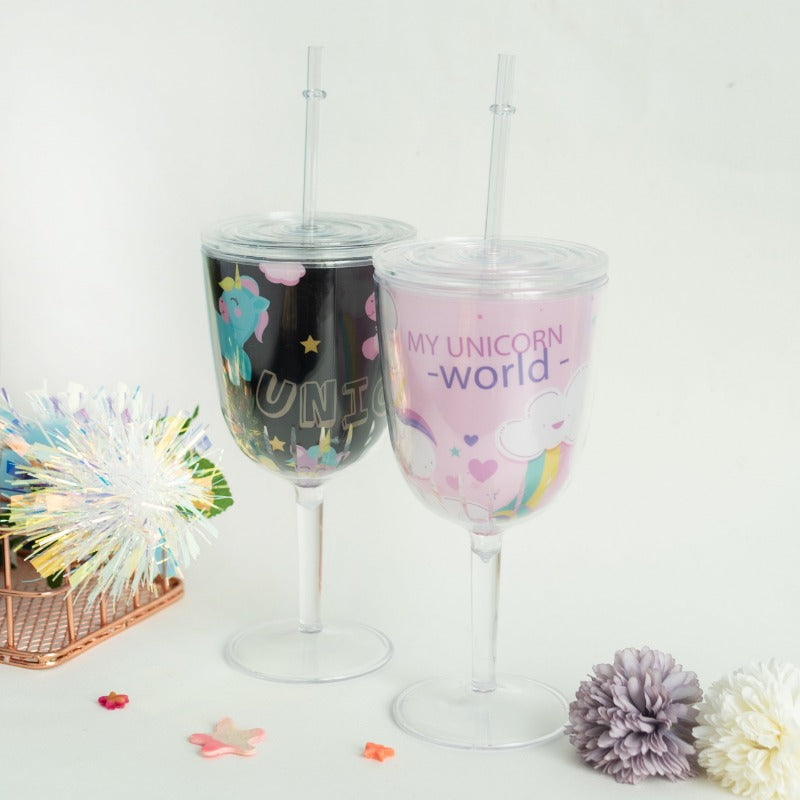 Unicorn Wine Glass with Straw Sippers June Trading   