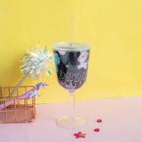 Unicorn Wine Glass with Straw Sippers June Trading Shimmer Black  