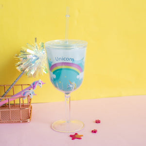 Unicorn Wine Glass with Straw Sippers June Trading   