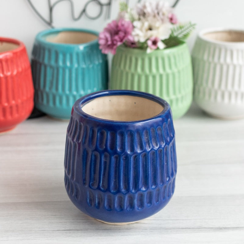 Textured Planter - Resin Pot Planters June Trading Navy Blue  