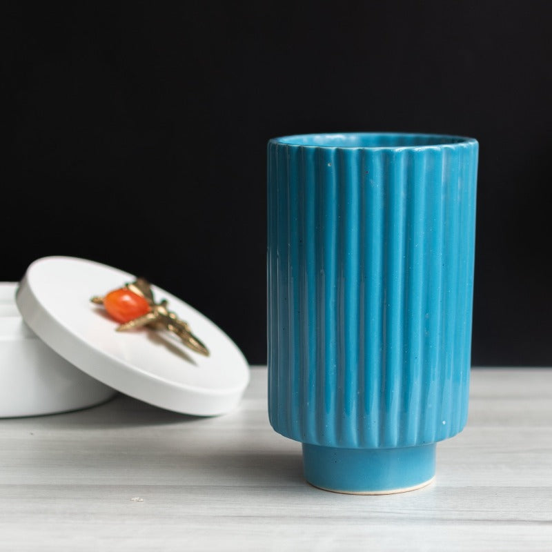 Tall Textured Planter - Resin Pot Planters June Trading Blue  