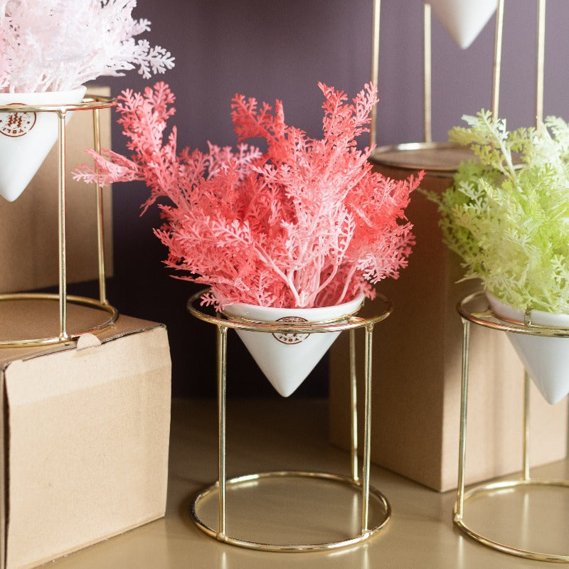 Conical Gold Stand Vase With Artificial Flowers Vases June Trading Red Flower  