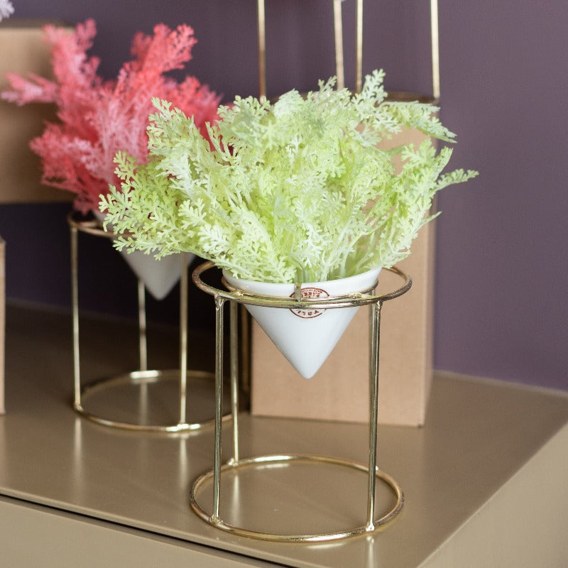 Conical Gold Stand Vase With Artificial Flowers Vases June Trading Light Green Flower  