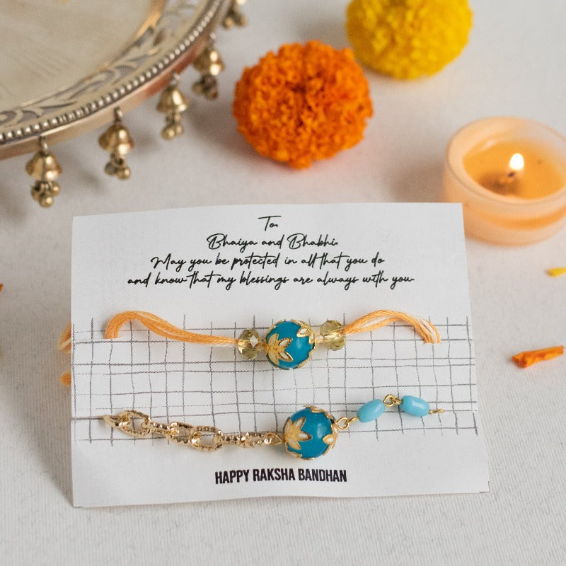 Blue Vintage - Traditional Rakhis For Bhaiya & Bhabhi (Set Of 2) Rakhis June Trading   