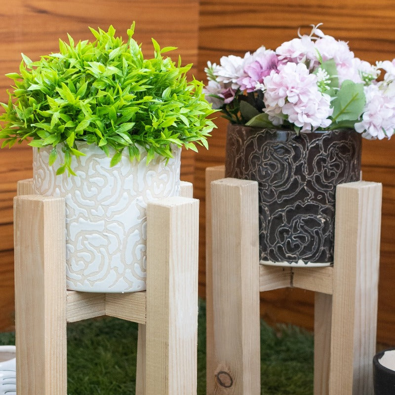 Classic Rose Embossed Planter - Hand Painted Mini Resin Pot Planters June Trading   