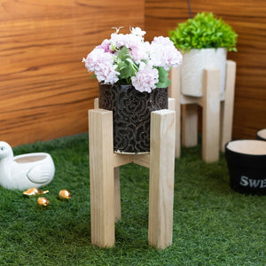 Classic Rose Embossed Planter - Hand Painted Mini Resin Pot Planters June Trading Ebony Black  