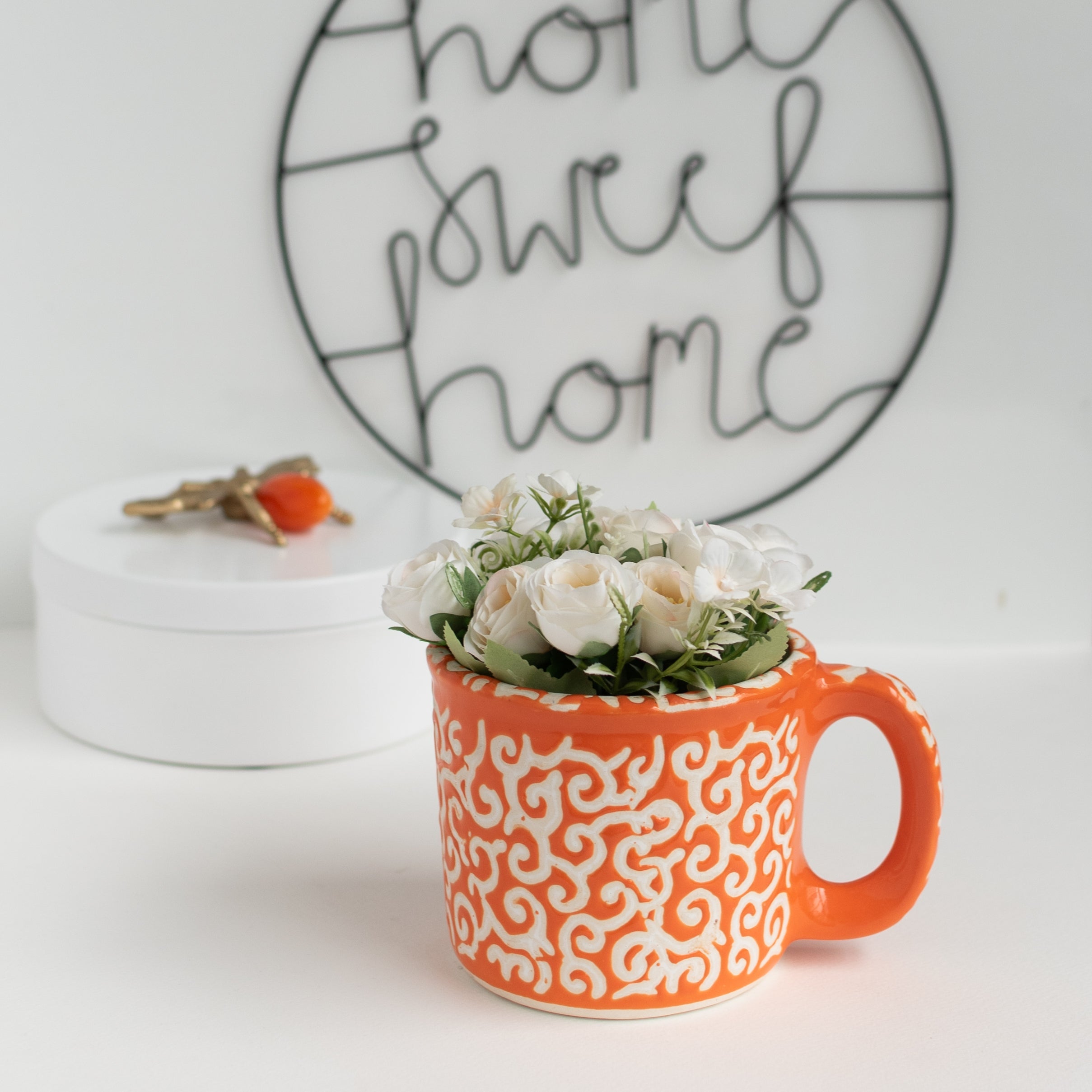 Mug Shaped Planter - Hand Painted Resin Pot Planters June Trading Rust Orange  