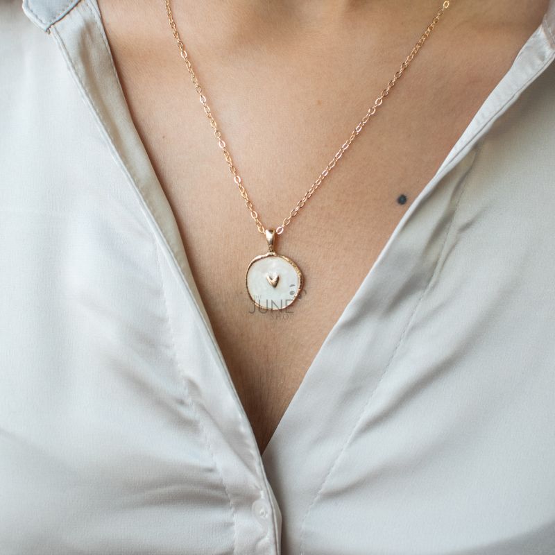 Gold Rimmed Gorgeous Heart Pendant - Neckalace Necklace June Trading   