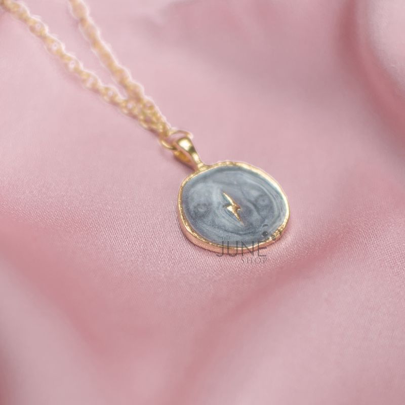 Gold Rimmed Lightning Bolt Pendant - Necklace Necklace June Trading   