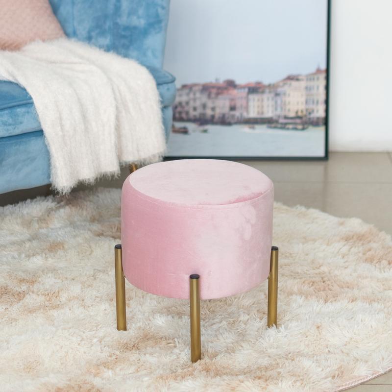 Elegant Suede Pouf With Gold Metal Stand