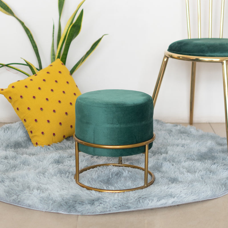 Elegant Suede Ottoman/Pouf Ottoman June Trading Pine Green  