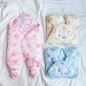 Elephant Printed & Hooded Baby Swaddle Baby Swaddle June Trading   