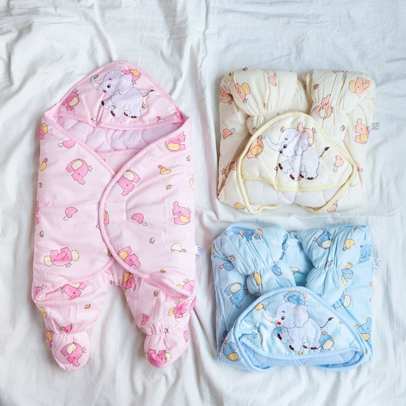 Elephant Printed & Hooded Baby Swaddle Baby Swaddle June Trading   