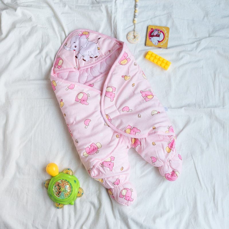 Elephant Printed & Hooded Baby Swaddle Baby Swaddle June Trading Taffy Pink  