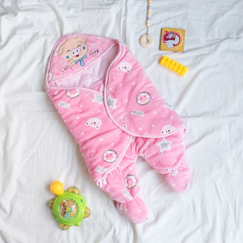 Teddy Printed & Hooded Baby Swaddle Baby Swaddle June Trading Candy Pink  