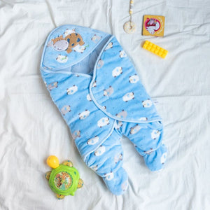 Sheep Printed & Hooded Baby Swaddle Baby Swaddle June Trading Azure Blue  