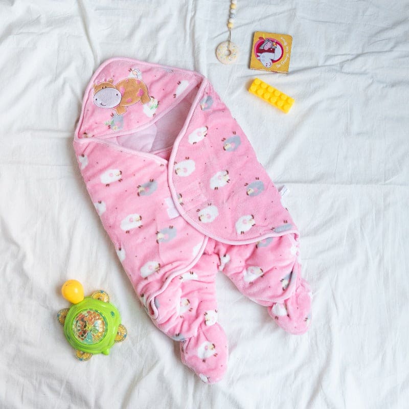 Sheep Printed & Hooded Baby Swaddle Baby Swaddle June Trading Rose Pink  