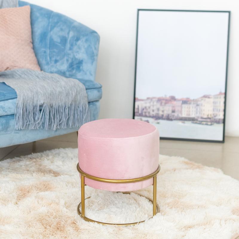 Elegant Suede Ottoman/Pouf Ottoman June Trading Blush Pink  