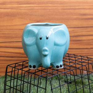 Cute Elephant Planter - Hand Painted Mini Resin Pot Planters June Trading Sky Blue  