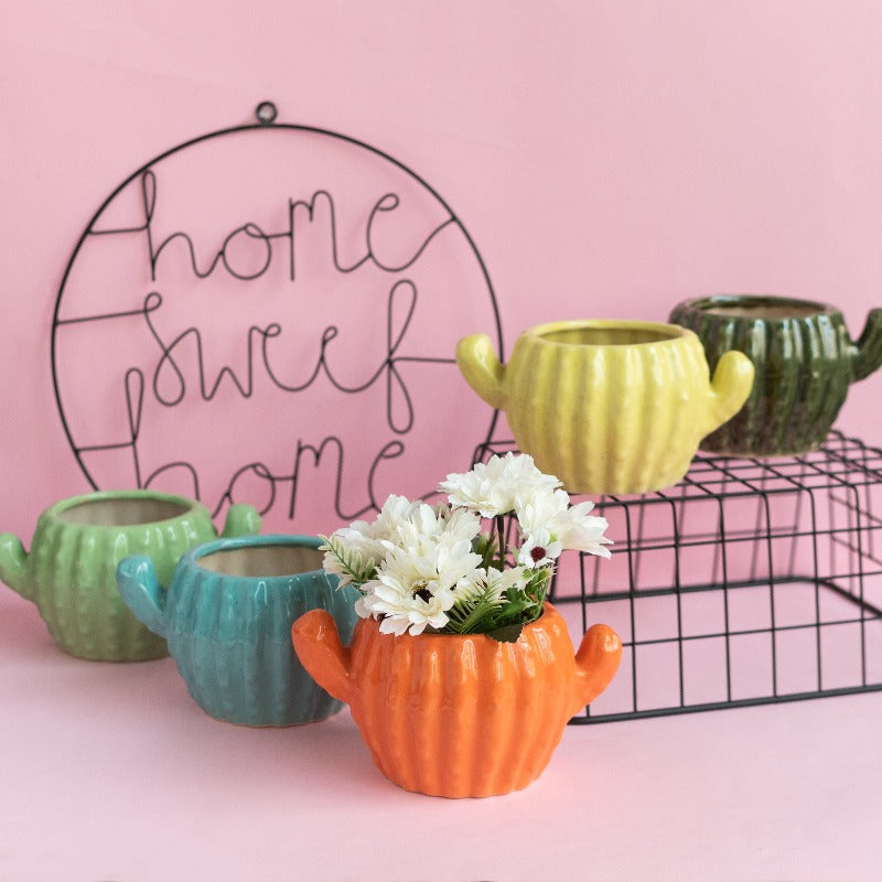 Cactus Planter - Hand Painted Mini Resin Pot Planters June Trading   