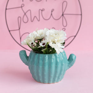 Cactus Planter - Hand Painted Mini Resin Pot Planters June Trading Sky Blue  