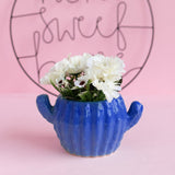 Cactus Planter - Hand Painted Mini Resin Pot Planters June Trading Navy Blue  