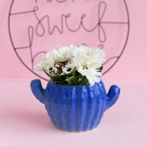 Cactus Planter - Hand Painted Mini Resin Pot Planters June Trading Navy Blue  