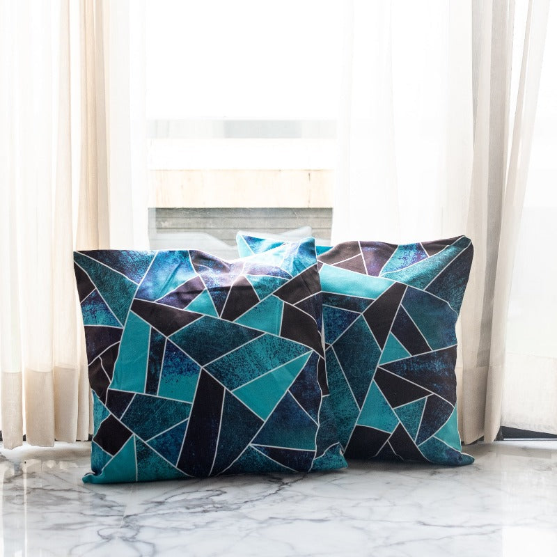 Blue Abstract Print Cushion Covers (Set of 2)