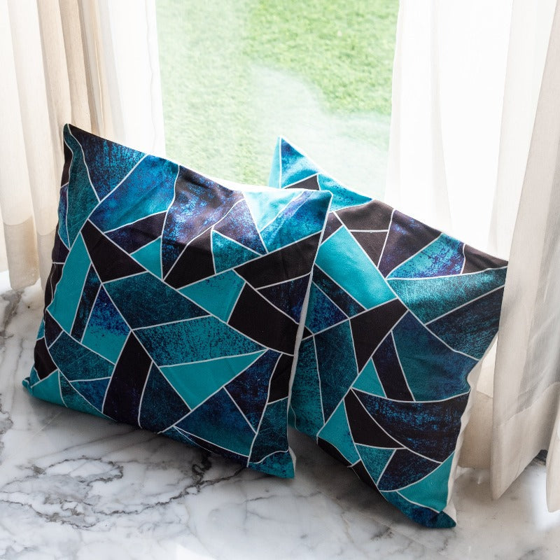 Blue Abstract Print Cushion Covers (Set of 2)