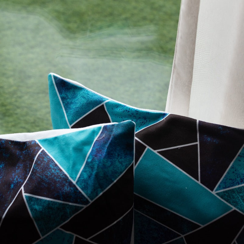 Blue Abstract Print Cushion Covers (Set of 2) Cushion Cover June Trading   