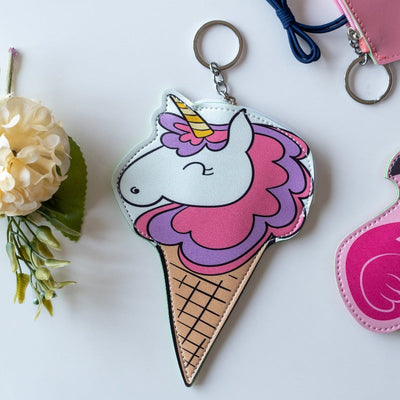 Quirky Coin Pouch with Keychain Keychain June Trading Ice-cream Unicorn  
