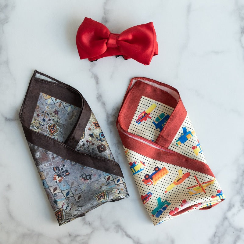 Trucks and Motifs Print- Pocket Squares (Set of 2) Pocket Squares June Trading   